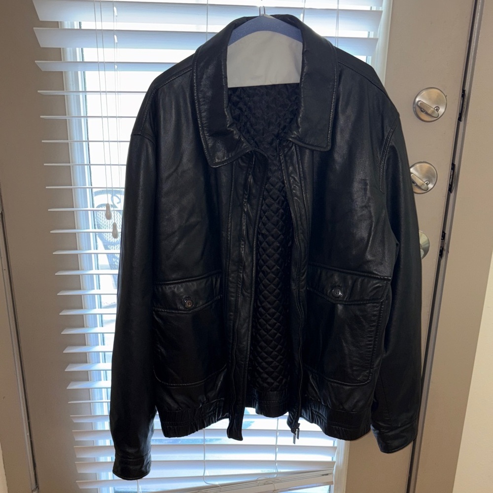 Mabrun men’s Black Leather bomber Jacket